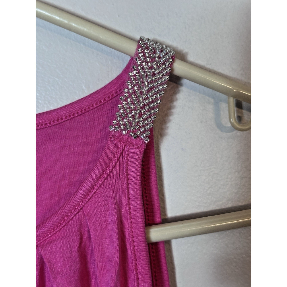 Maner Top Women's Med M Hot Pink Beaded Sleeveless Pleated Neck Keyhole New NWT - Picture 6 of 10